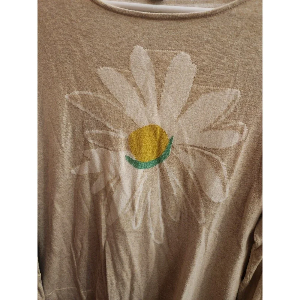 J. Jill Beige Tan Flower Floral Cotton Blend Sweater Top Pull Over Size XS